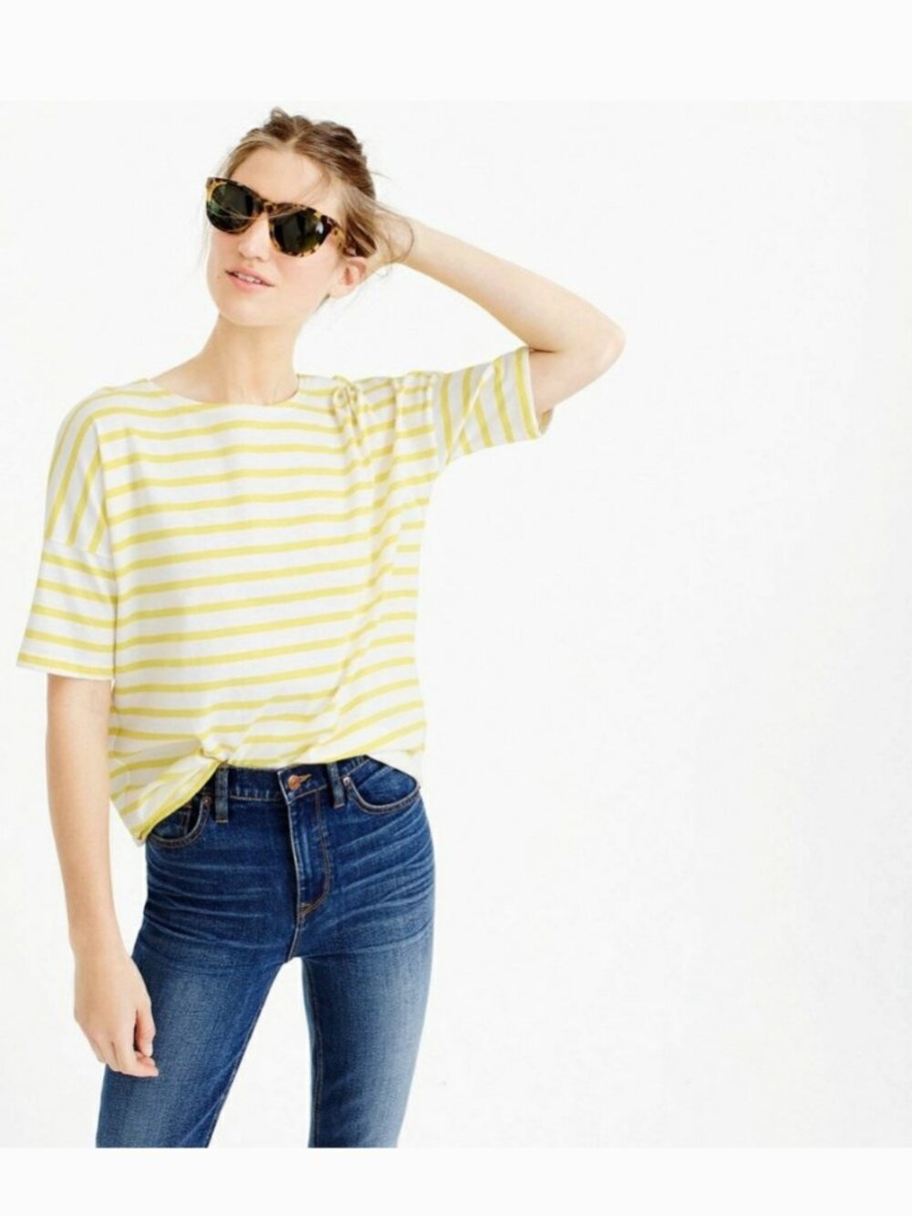 Saint James for J. Crew Yellow Striped Tee 100% Cotton